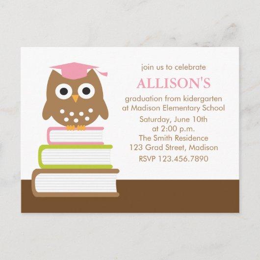 Pink Owl Kindergarten Graduation Invitation Postcard