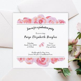 Pink Peach Roses Graduation Party Invitations