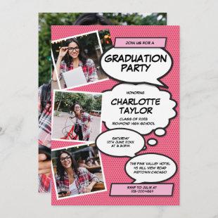 Pink Photo Collage Modern Fun Graduation Party Invitation
