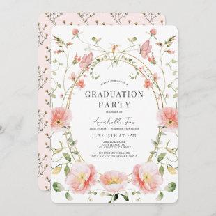 Pink Poppy Wildflowers Watercolor Graduation Invitation