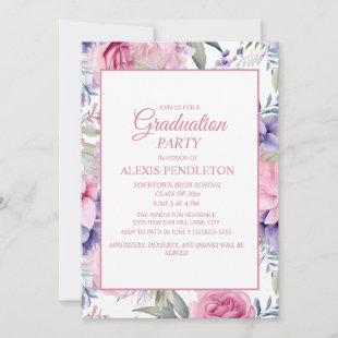 Pink Purple Floral Graduation Party Invitation