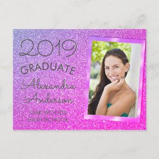 Pink - Purple Glitter Graduation Announouncement Announcement Postcard