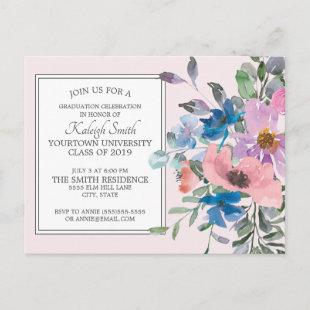 Pink Purple Watercolor Floral Graduation Party Postcard