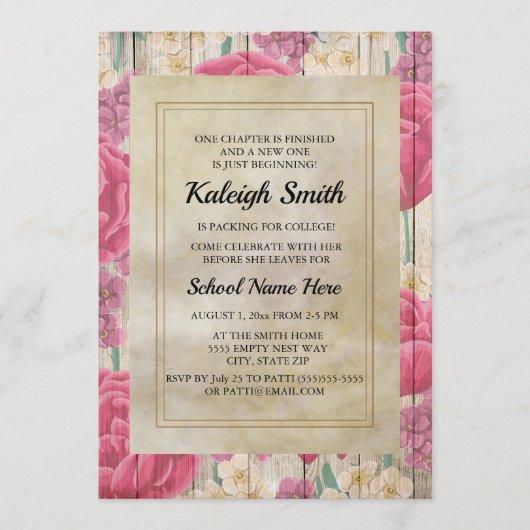 Pink Purple White Flowers Rustic Wood Trunk Party Invitation