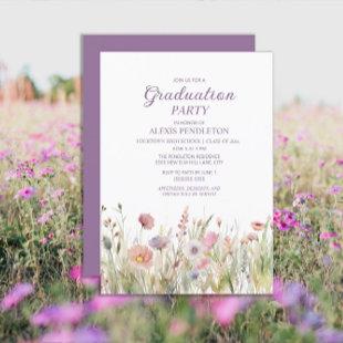 Pink Purple Wildflowers High School Graduation Invitation