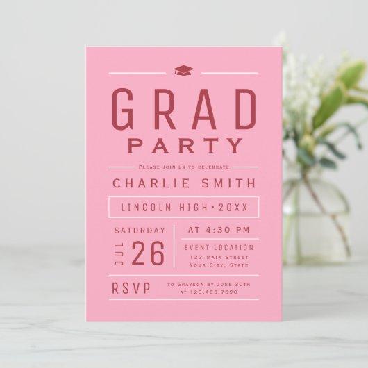 Pink Red Modern Simple Typography Graduation Party Invitation