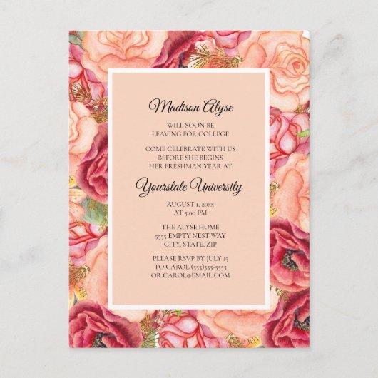 Pink Red Roses / Floral College Trunk Party Invitation Postcard