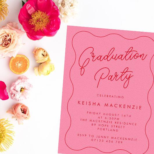 Pink & Red Squiggle Graduation Party Invitation