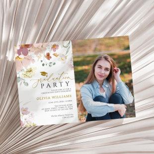 Pink & Red Wildflowers Photo Graduation Party Invitation