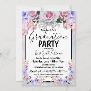 Pink Rose Bokeh Graduation Party Invitation