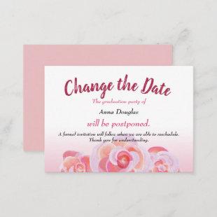 Pink Rose Change-the-Date Advice Card