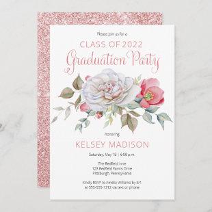 Pink Rose Floral Blooms Graduation Party Invitation
