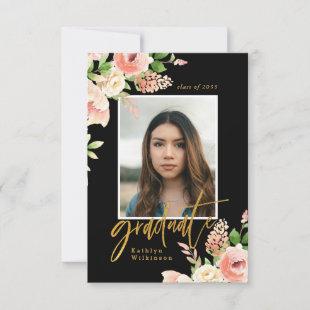 Pink Rose Floral Greenery GRAD Thank You Card 