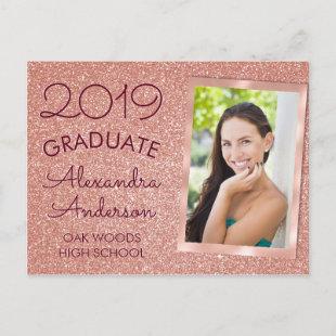 Pink Rose Gold Glitter Graduation Announouncement Announcement Postcard