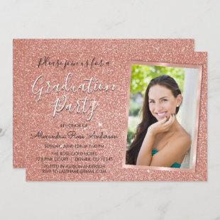 Pink Rose Gold Glitter Graduation Party - Photo Invitation