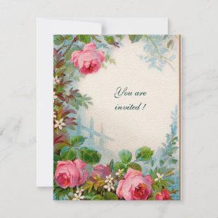 PINK ROSES AND JASMINES Floral White Invitation