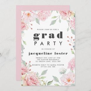 Pink Roses & Glitter Graduation Party Invitation
