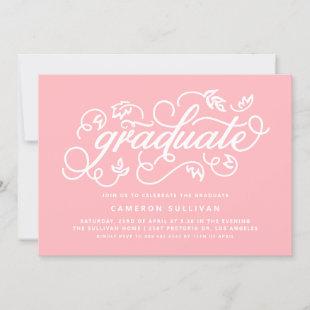 Pink Rustic Calligraphy Graduation Party Invitation