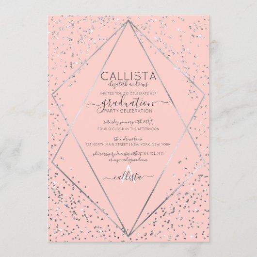 Pink Silver Glitter Confetti Terrarium Graduation Invitation