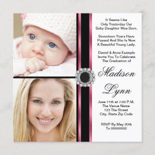 Pink Then and Now Photo Graduation Invitation