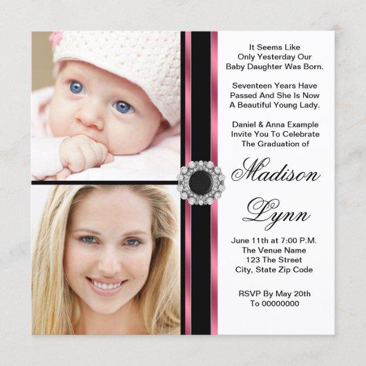 Pink Then and Now Photo Graduation Invitation