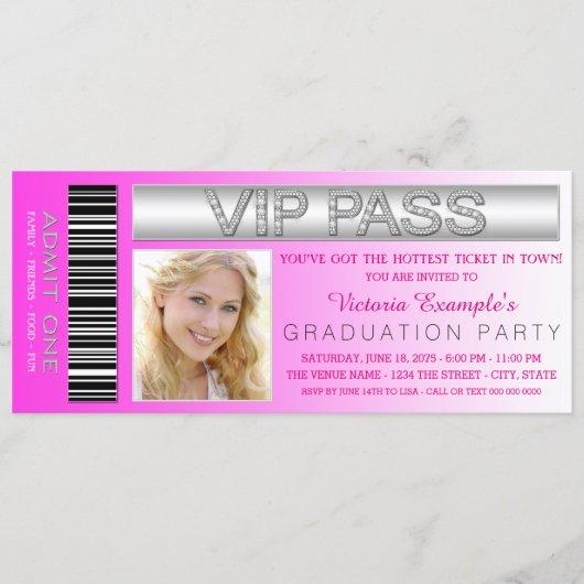 Pink VIP Pass Admission Ticket Graduation Party Invitation