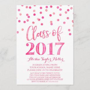 Pink Watercolor Confetti Graduation Party Invitation