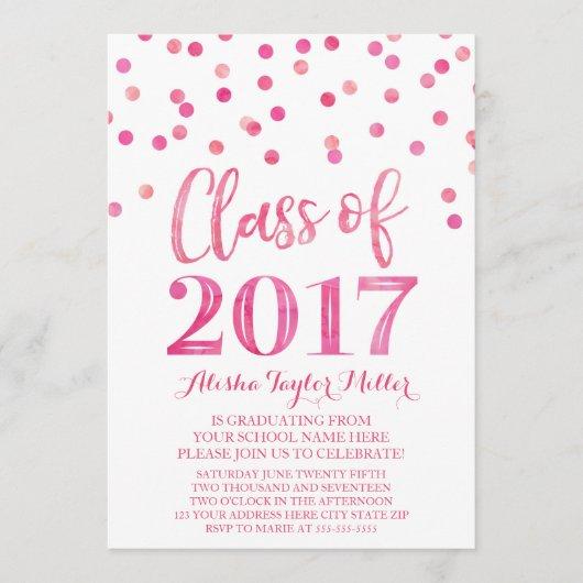 Pink Watercolor Confetti Graduation Party Invitation
