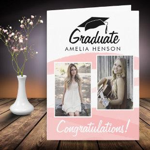 Pink Watercolor Graduate Congratulations 2 Photo C Card