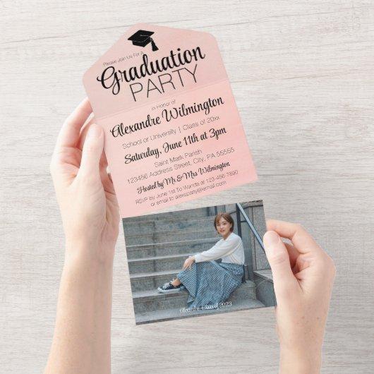 Pink Watercolor Two Photos Graduation Party All In One Invitation