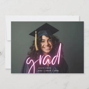 Pink White Neon Elegant Grad Graduate Two Photo Announcement