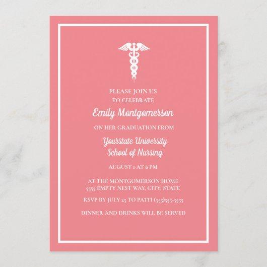 Pink White Nursing School Graduation Party Invitation