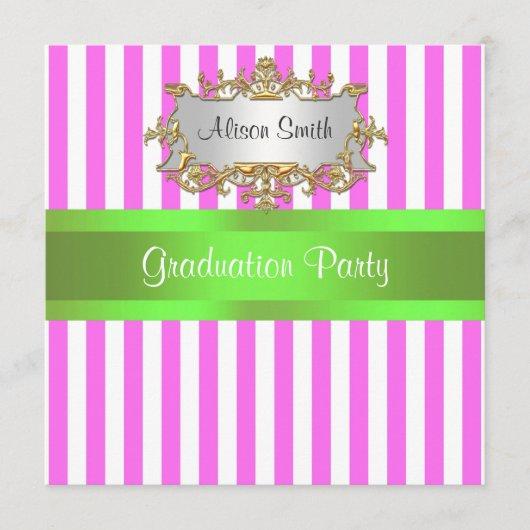 Pink White Stripe Lime Ribbon Graduation Invite