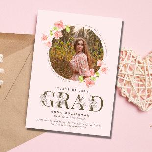 Pink Wildflower Girl High School Graduation Announcement