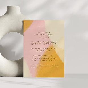 Pink Yellow Abstract Watercolor Graduation Party Invitation