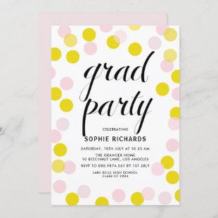 Pink & Yellow Polka Dots Confetti Graduation Party Invitation