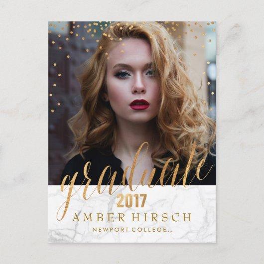 PixDezines 2017 Graduate Photos/Faux Metallic Gold Announcement Postcard