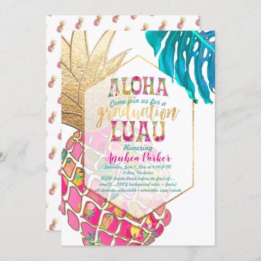 PixDezines Aloha Pineapples/Pink/Graduation Luau Invitation