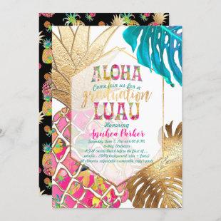 PixDezines Aloha Pineapples/Pink/Graduation Luau Invitation