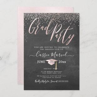 PixDezines Chalkboard Blush Pink 2019 Grad Party Invitation