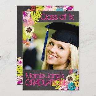 PixDezines chalkboard+floral graduation Invitation
