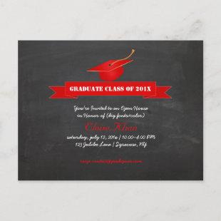 PixDezines chalkboard+red cap graduation Invitation Postcard
