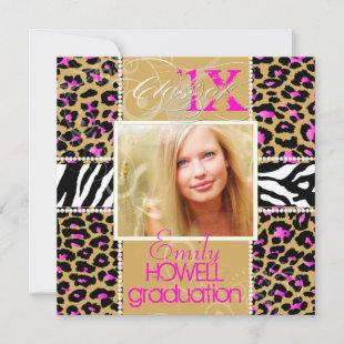PixDezines diy 2012 Grads, pink cheetah+zebra Invitation