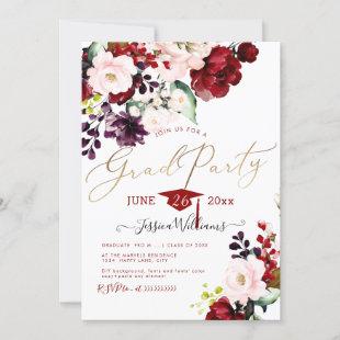 PixDezines Floral Watercolor Graduation Party Invi Invitation