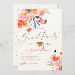 PixDezines Floral Watercolor Graduation Party Invitation