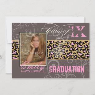 PixDezines Graduation/cheetah, neon pink Invitation