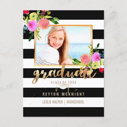 PixDezines Graduation/Floral Watercolor/Stripes Announcement Postcard