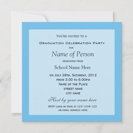 Plain, simple, elegant blue photo graduation invitation