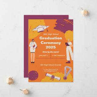 Playful Orange Purple Medical School Graduation  Announcement