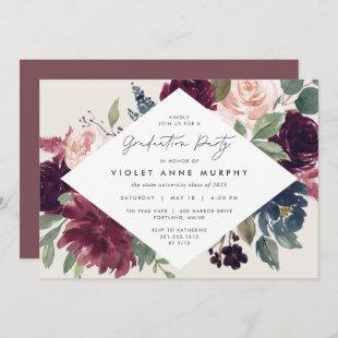 Plum Blossom | Elegant Floral Graduation Party Invitation